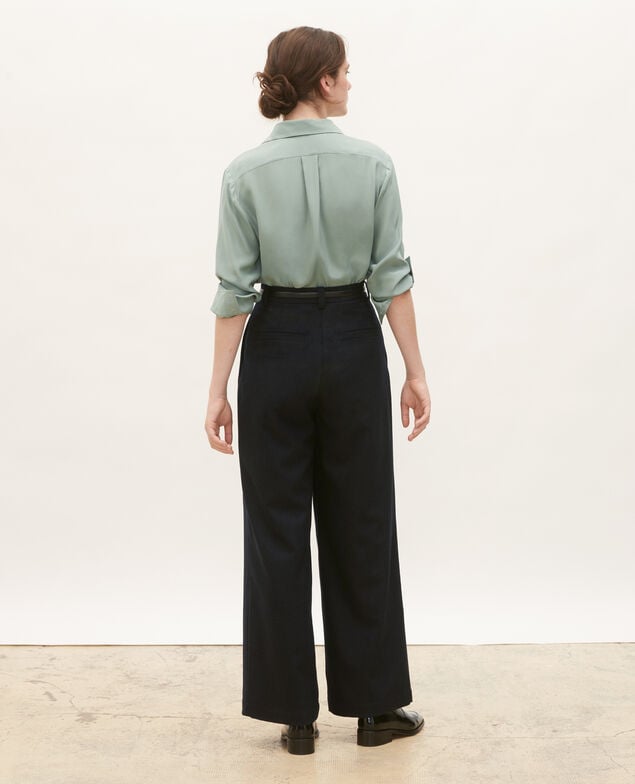 YVONNE - Pantalón ancho de lana con talle alto Night sky