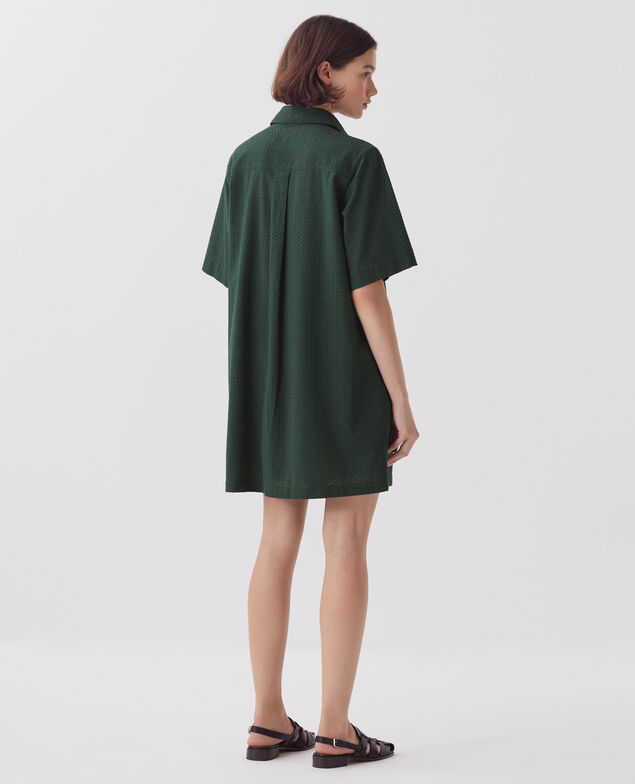 Vestido camisero corto bordado de algodón J590 spruce green