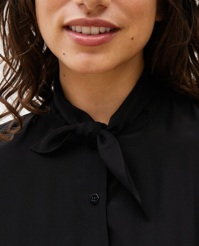  Blusa de seda con manga larga y cuello para atar Black beauty