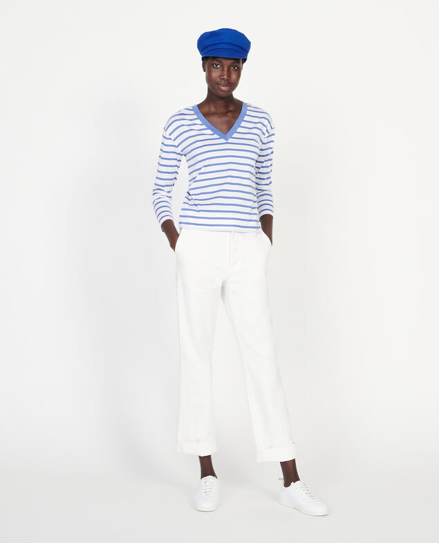 Camiseta de algodón egipcio Stripes optical white amparo blue