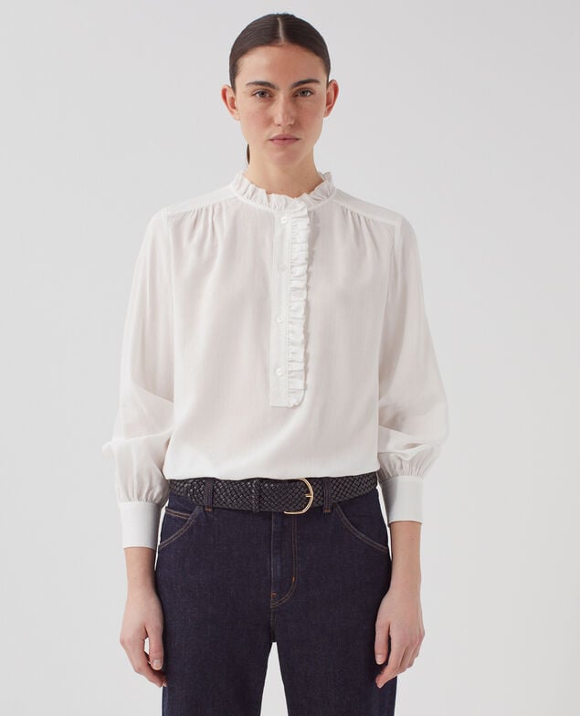 Blusa con detalles de volantes H013 gardenia