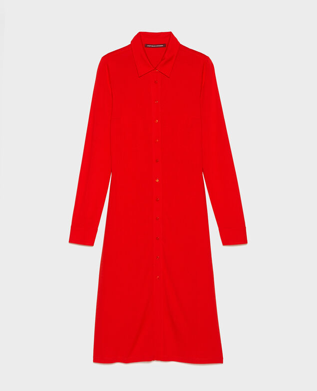 Vestido camisero de punto jersey de seda Fiery red
