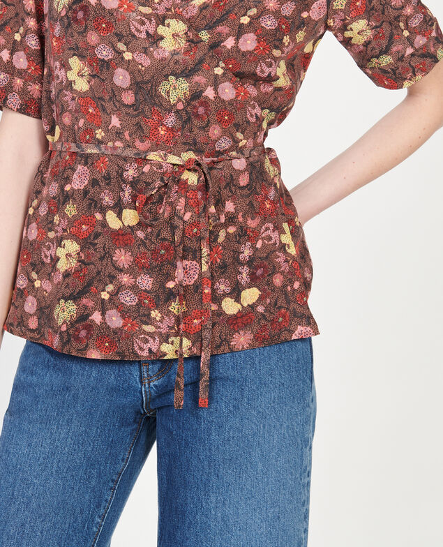  Blusa de seda motivo floral con escote cruzado Print eden tortoiseshell