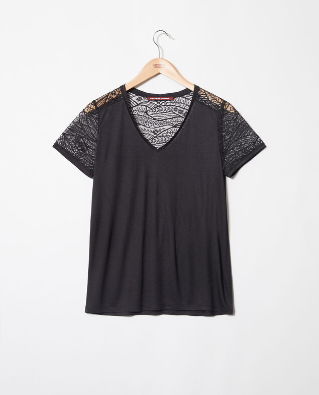 T-shirt avec de la dentelle Noir