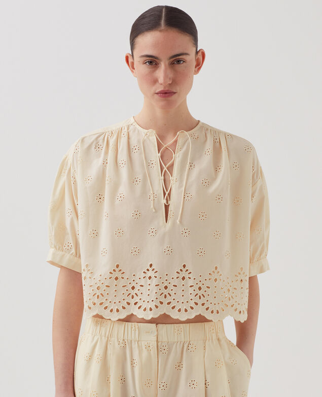 Blusa de algodón con bordado inglés I307 ecru