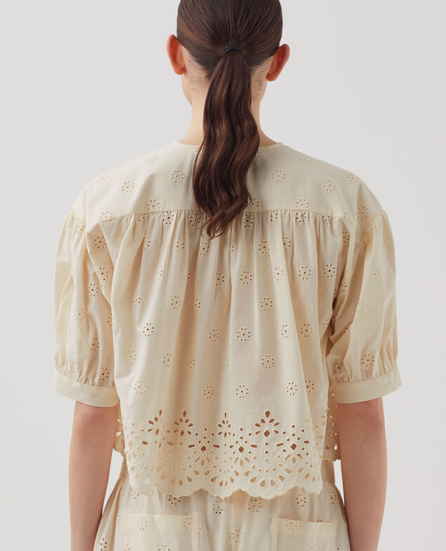 Blusa de algodón con bordado inglés I307 ecru