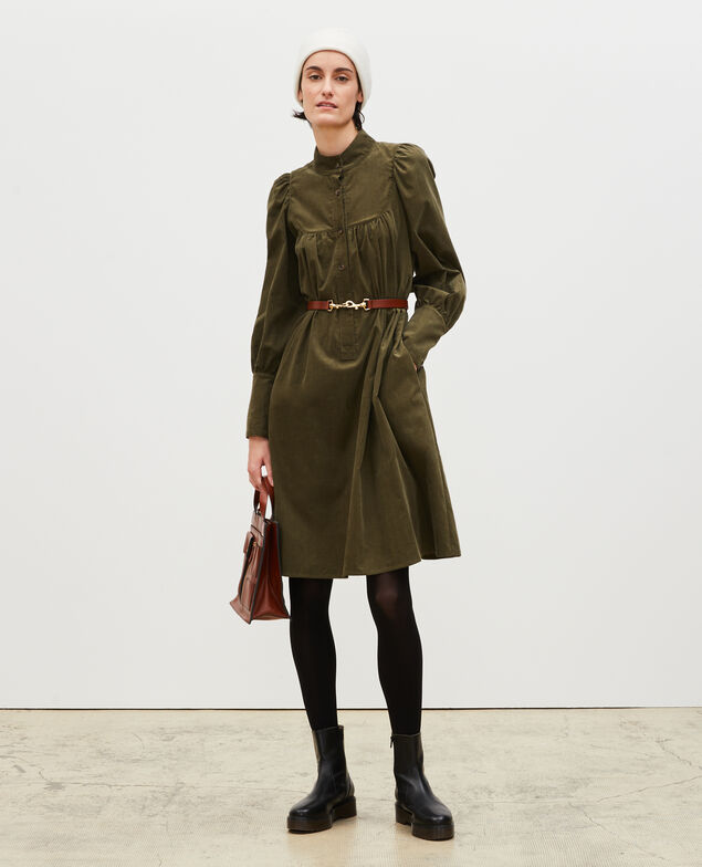 Vestido amplio de terciopelo con pechera  Military green