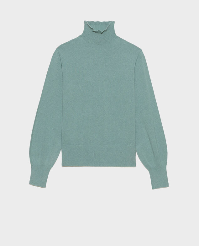 Jersey fino de cachemir 3D con cuello alto con cremallera Chinois green