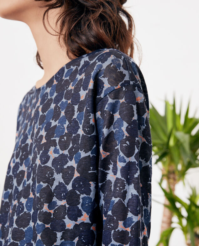 Camiseta estampada de lino Blossom shadow indigo