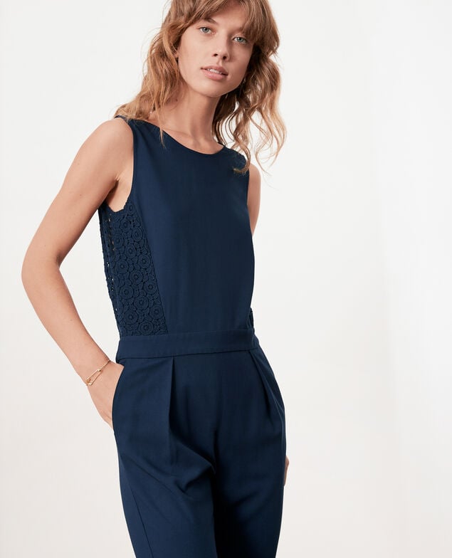 Mono con espalda de encaje Navy