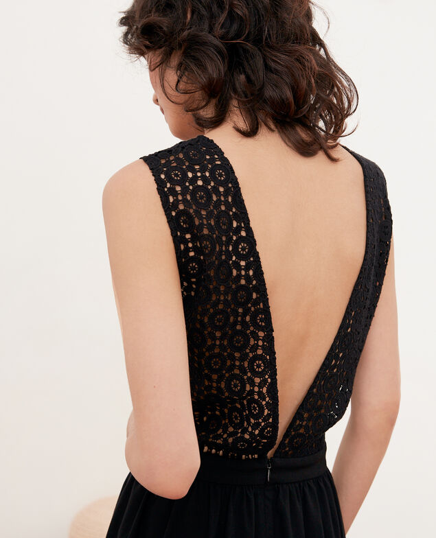 Vestido escote de pico en la espalda con encaje   Noir