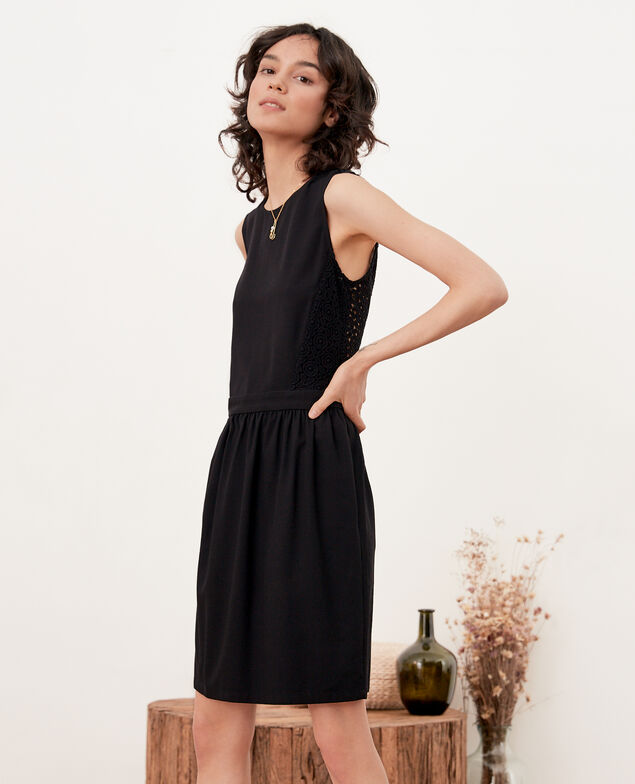 Vestido escote de pico en la espalda con encaje   Noir