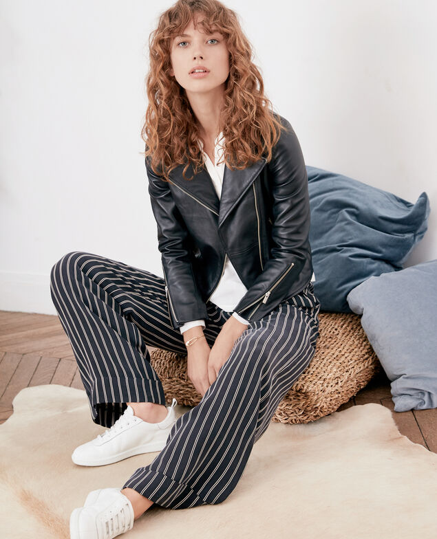 Pantalón amplio y fluido rayado Black/off white stripes