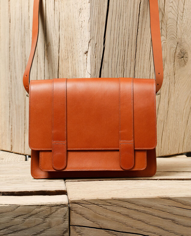 Bolso de piel lisa tamaño grande Marrón