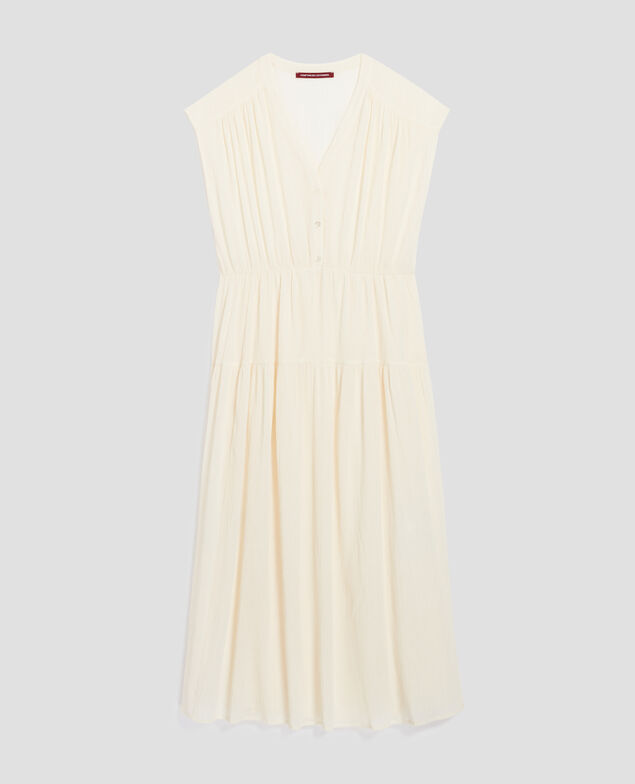 Vestido largo de algodón plisado H303 white swan