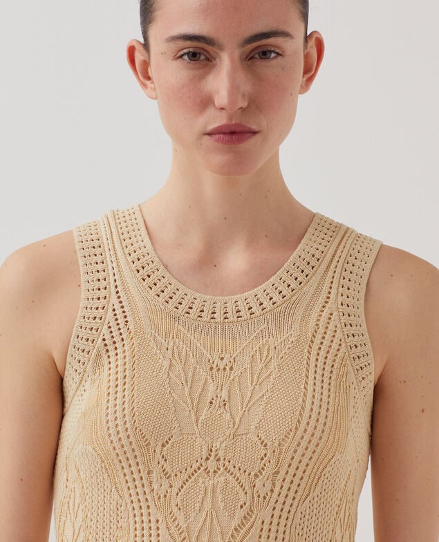 Vestido corto de crochet con motivo floral J300 natural