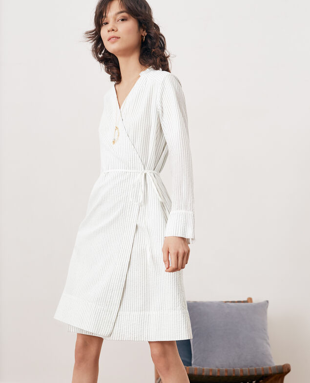 Vestido de rayas con escote cruzado Off white/navy stripes