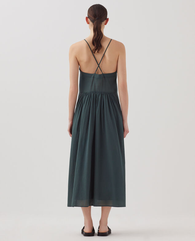 Vestido largo en gasa de algodón con tirantes J590 spruce green