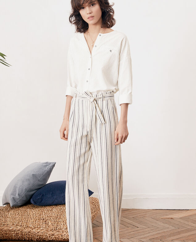 Pantalón ancho rayado Off white/navy stripes