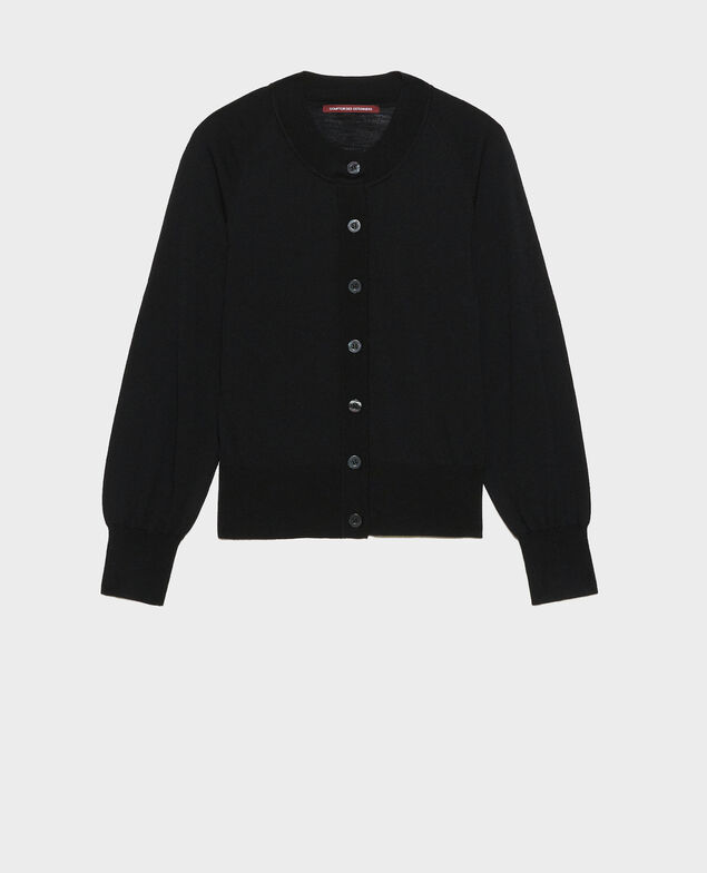 Cárdigan de lana merino con cuello redondo Black beauty