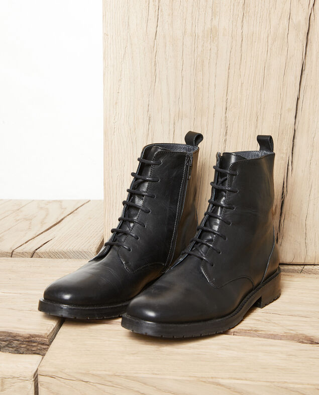 Botines altos de piel lisa Noir