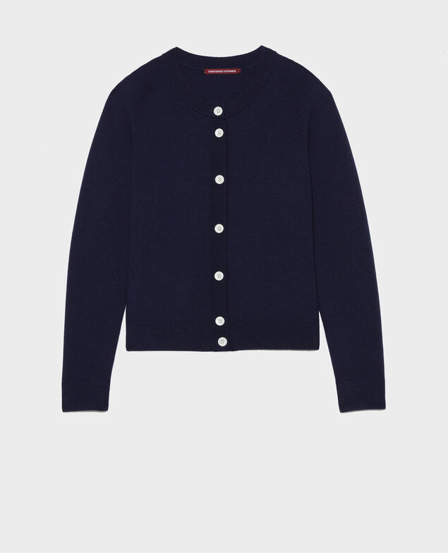 Cárdigan de lana con cuello redondo Maritime blue