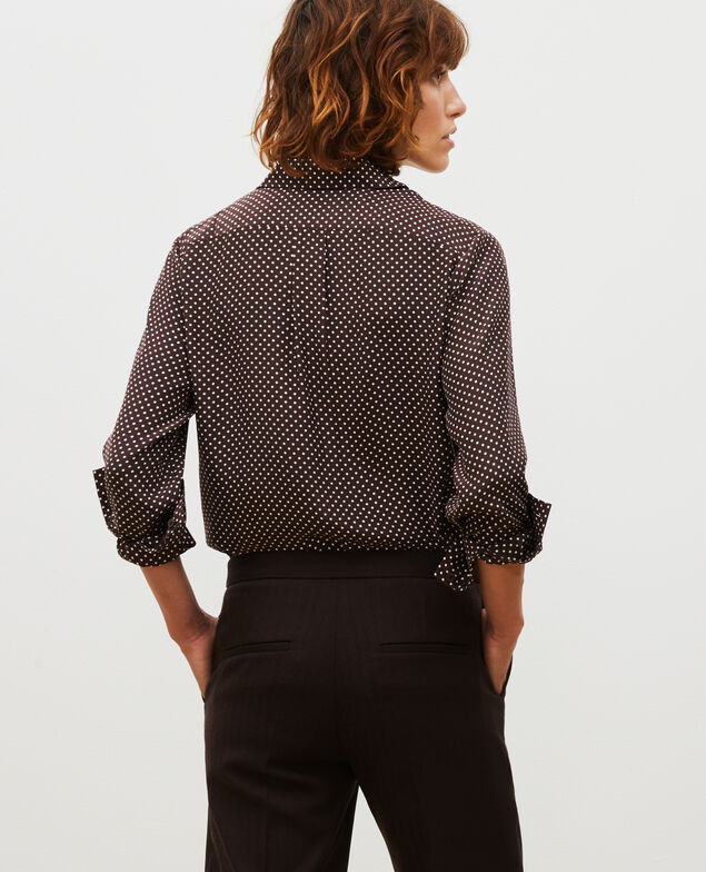  Camisa masculina de seda con manga larga Little pois coffee bean