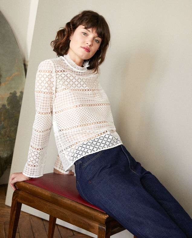Blusa de encaje calado Blanco