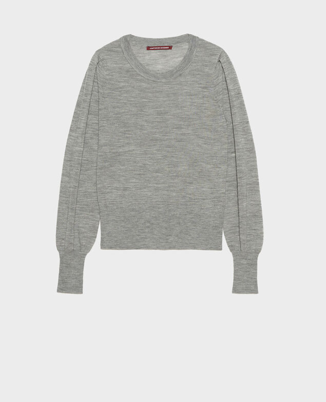 Jersey de lana merino con cuello redondo Light grey melange