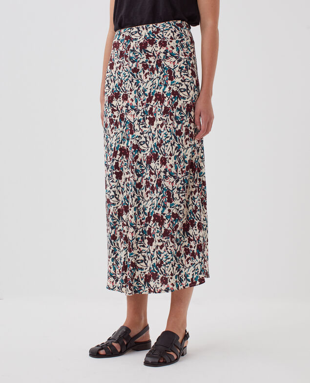 Falda midi fluida J751 leaf burgundy