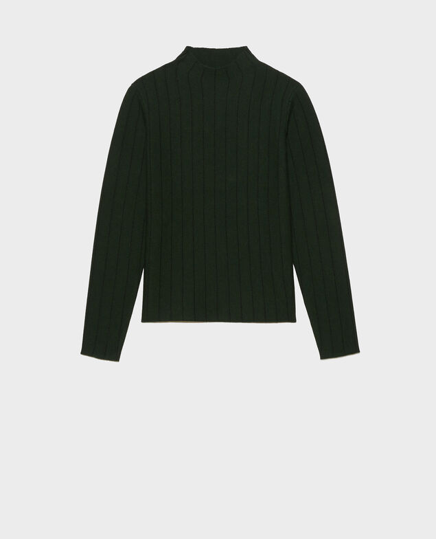 Jersey de lana merino con cuello subido Military black jacquard