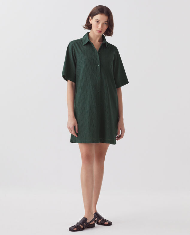 Vestido camisero corto bordado de algodón J590 spruce green