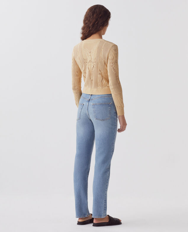 Cárdigan de crochet con motivo floral J300 natural
