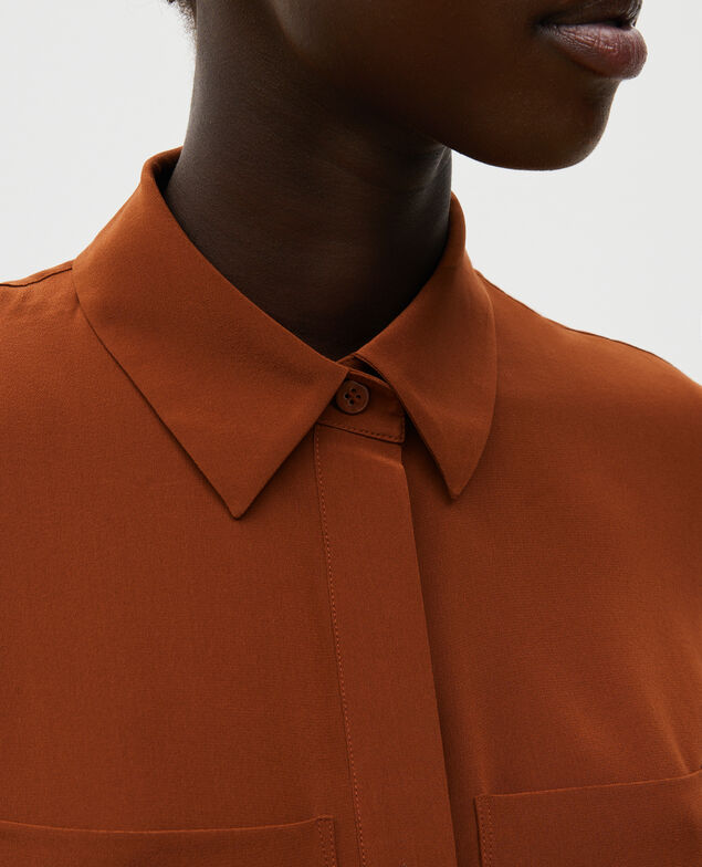 Camisa fluida de seda con manga larga Tortoise shell