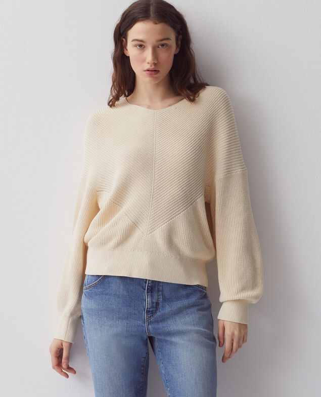 Jersey de algodón y cuello de pico H304 albore