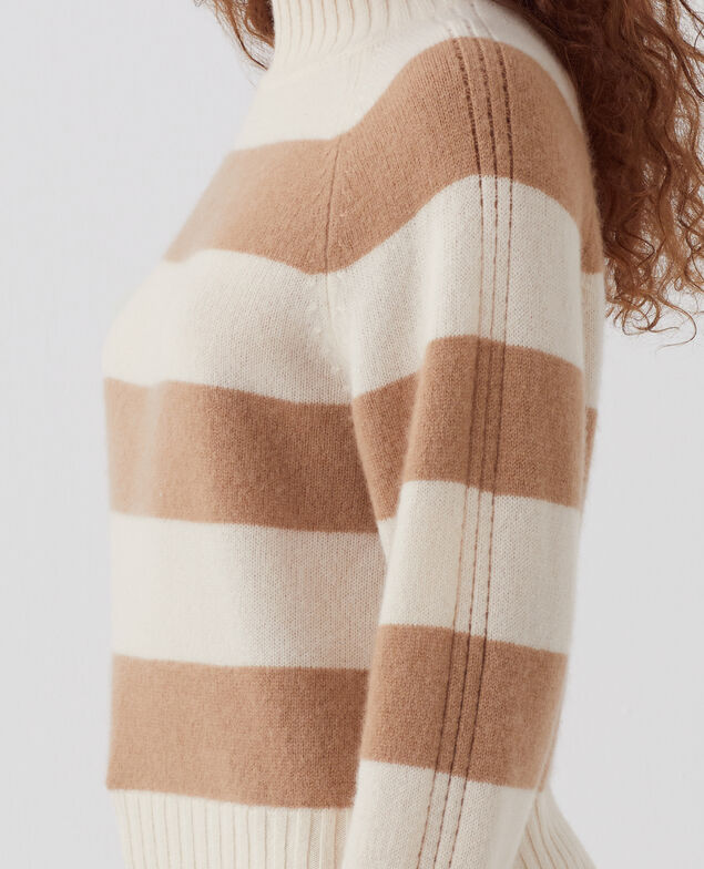 Jersey de cachemir con cuello alto I323 st ivory camel