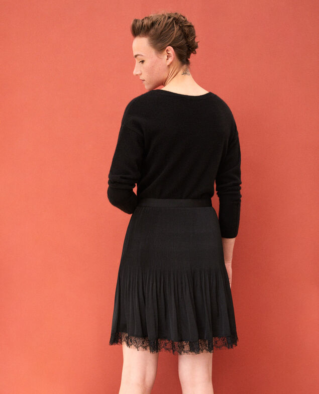 Falda plisada con detalle de encaje Negro