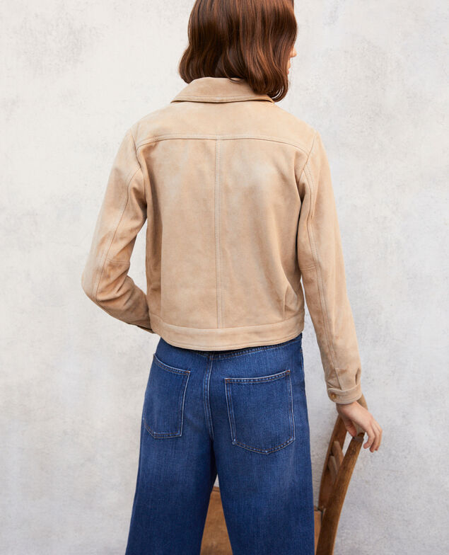 Chaqueta corta de ante Camel beige