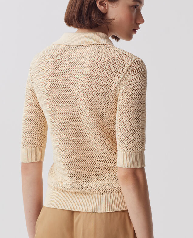 Jersey cuello polo con cremallera de algodón J300 natural