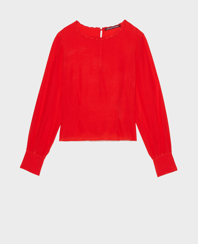 Blusa bordada de seda Fiery red