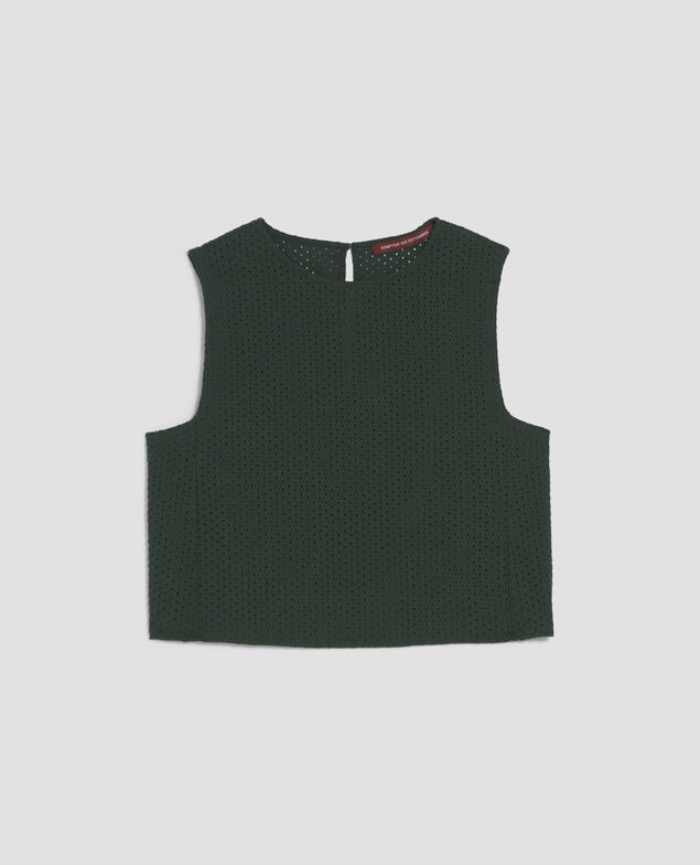 Top sin mangas bordado de algodón J590 spruce green