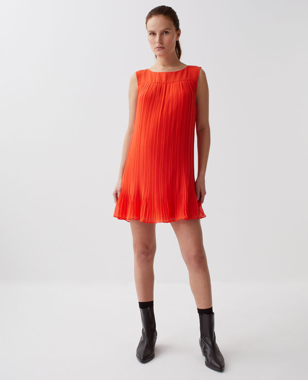 Vestido corto plisado fluido I250 cherry tomato