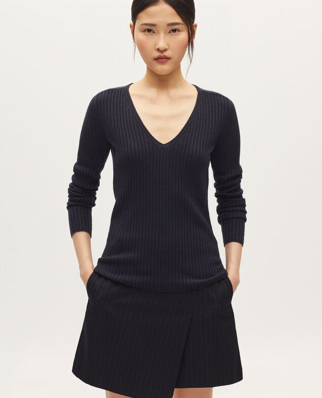 Jersey con cuello de pico de lana merino H695 night sky