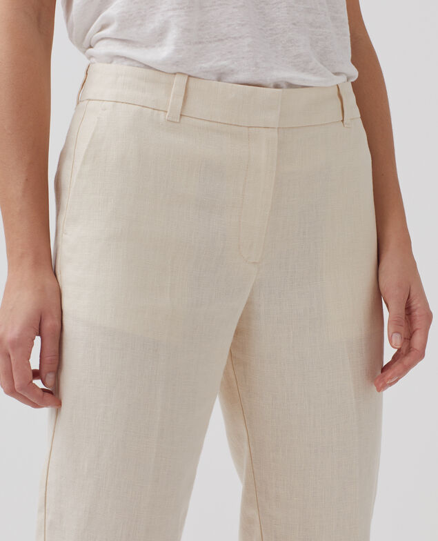 MARGUERITE - Pantalón cigarette de lino H303 white swan