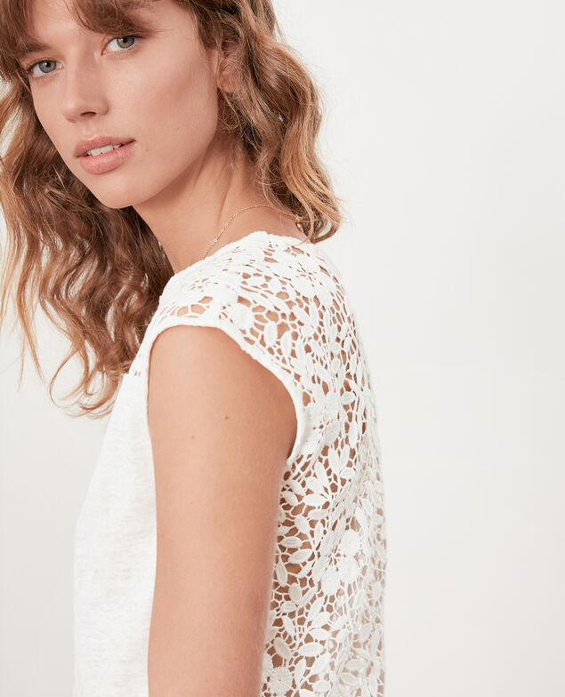 Camiseta de lino con espalda de encaje Off white