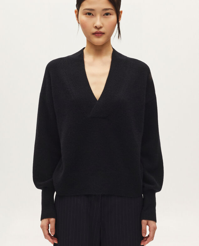 Jersey con cuello de pico de cachemir H091 black beauty