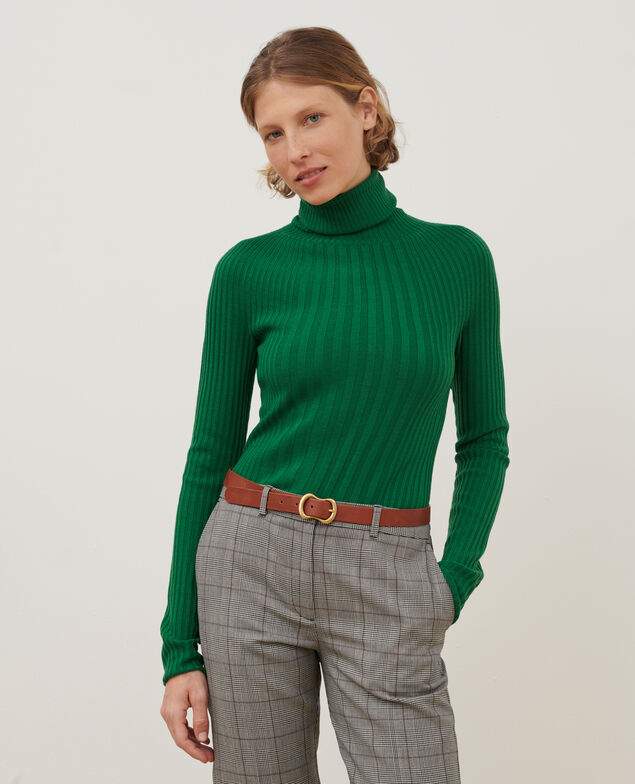 Jersey cuello vuelto de lana merino A541 bright green knit