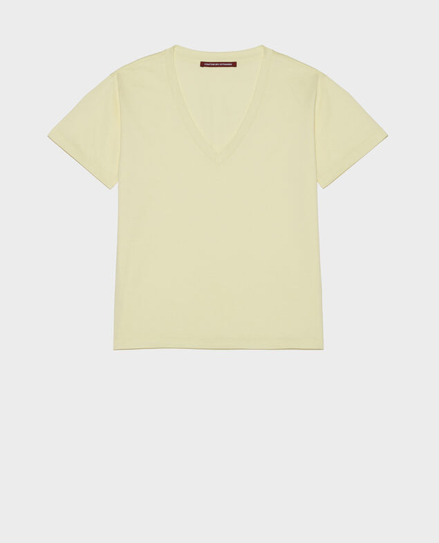 Camiseta de algodón con cuello de pico Tender yellow