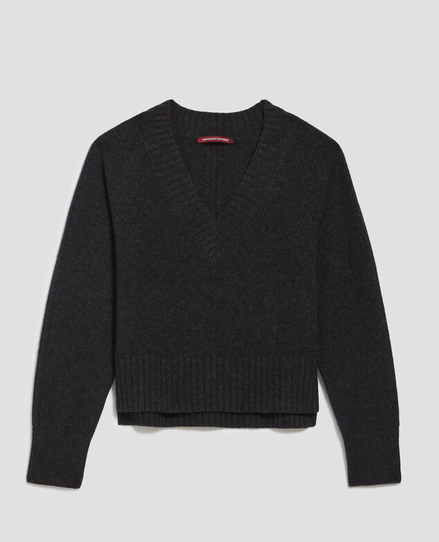Jersey con cuello de pico de cachemir I080 moonless gray