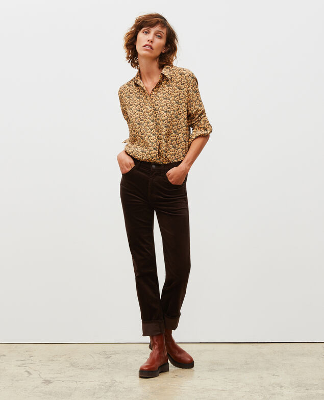 SLIM STRAIGHT - Jeans rectos de terciopelo liso 5 bolsillos Coffee bean